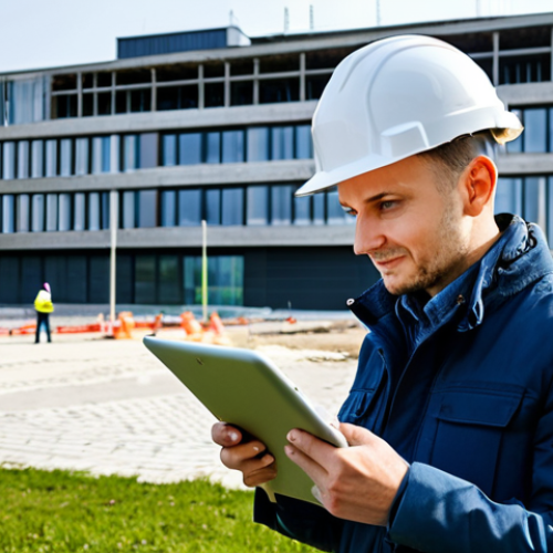 Home 7 **
"A professional architect, fully clothed in a stylish and modest outfit suitable for a construction site visit (hard hat, sensible shoes, durable jacket), reviewing blueprints on a tablet in front of a modern building in Warsaw, Poland. Natural daylight, safe for work, appropriate content, perfect anatomy, correct proportions, family-friendly, professional photograph, high quality, realistic rendering."
**